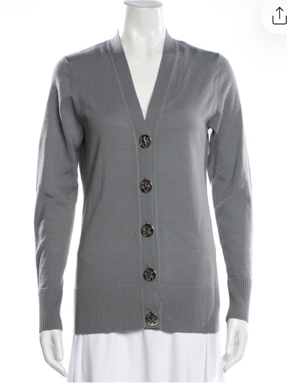 Tory Burch Gray V-Neck Button Front Cardigan